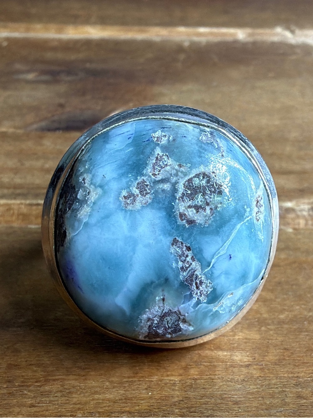 Southwestern Blue Larimar Statement Ring Size 8 Silver 925 Vintage Boho Bohemian
